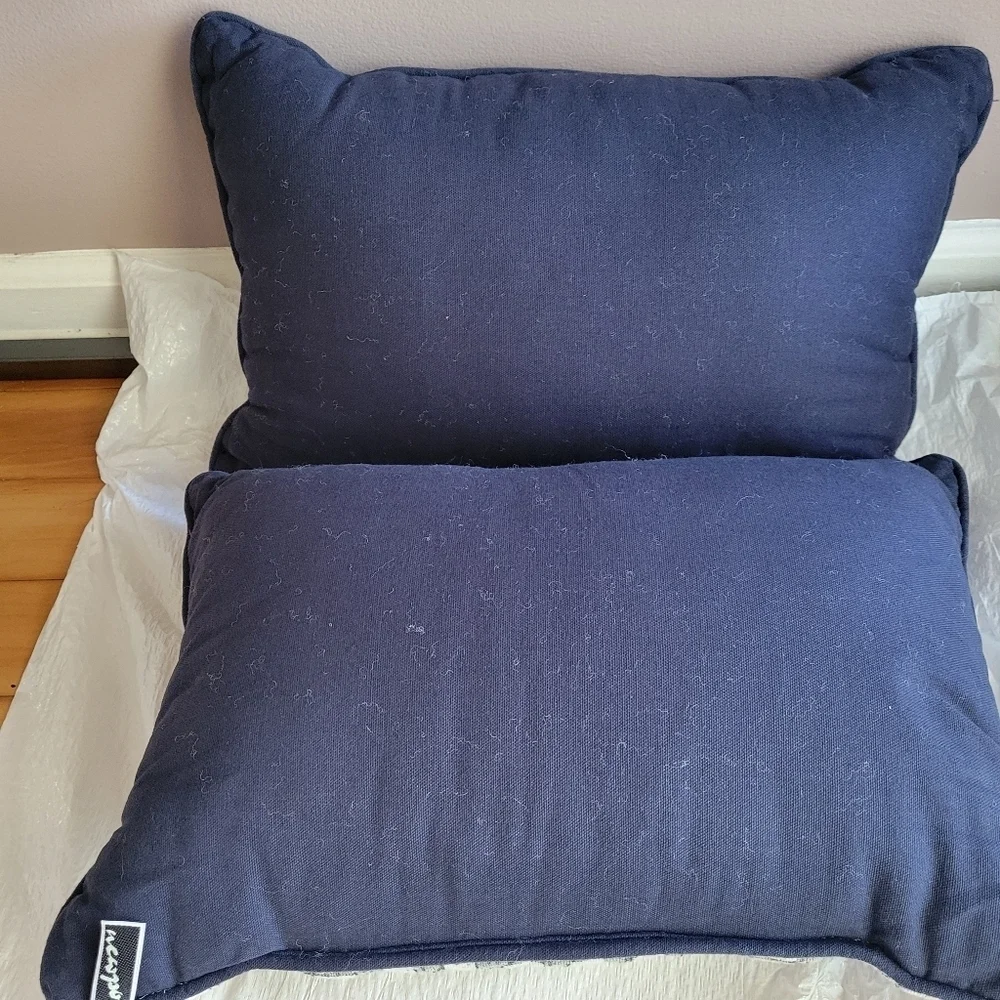 Two Christmas-Themed Tapestry Pillows Snowy Landscape Rectangle Blue Houses VTG